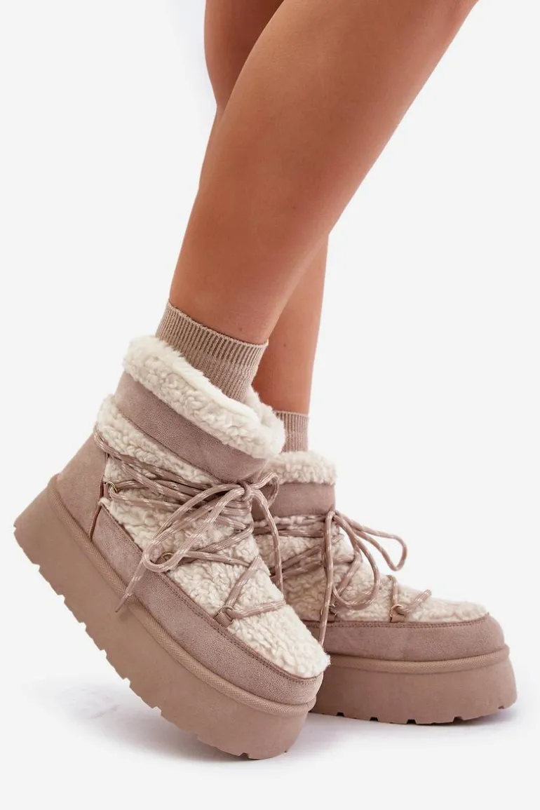 Śniegowce Na Platformie Z Wiązaniem Jasnobeżowe Izathiel