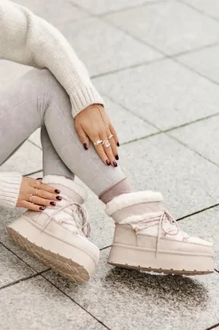 Śniegowce Na Platformie Z Wiązaniem Jasnobeżowe Izathiel