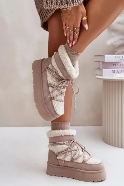 Śniegowce Na Platformie Z Wiązaniem Jasnobeżowe Izathiel