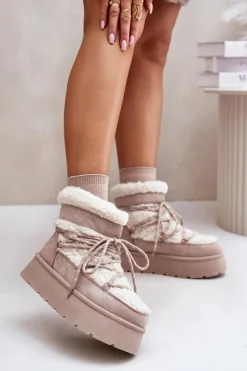 Śniegowce Na Platformie Z Wiązaniem Jasnobeżowe Izathiel