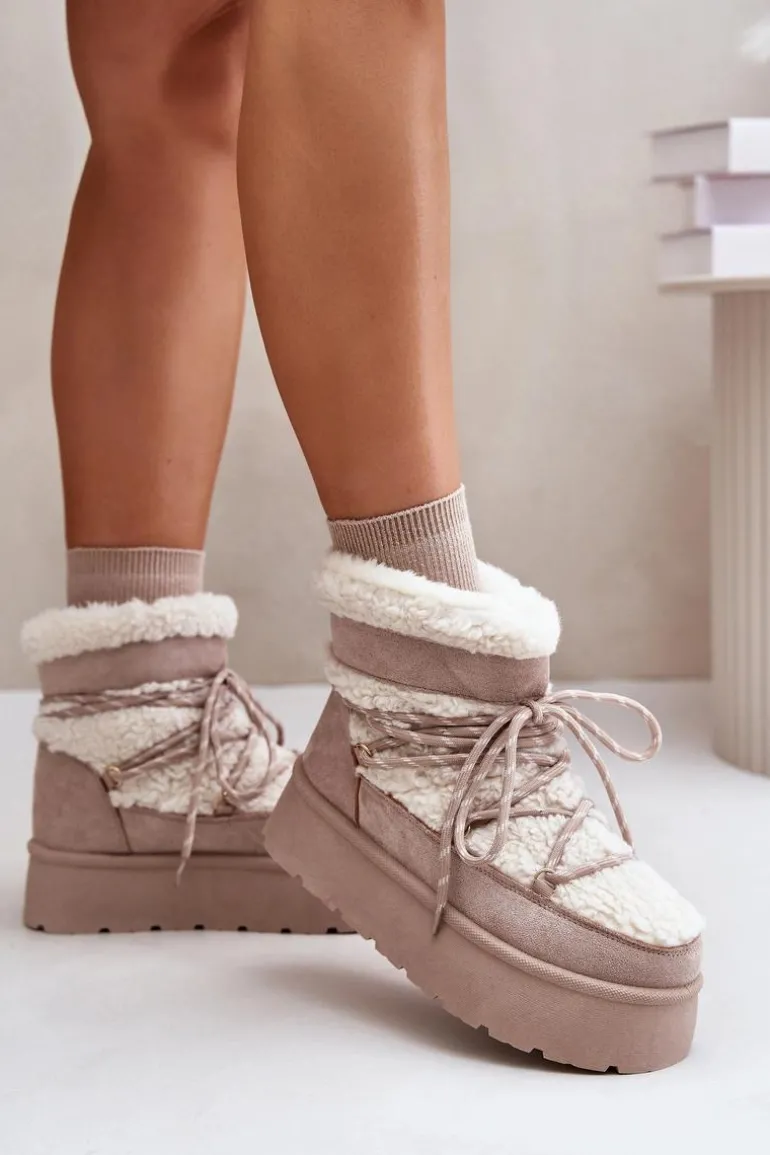 Śniegowce Na Platformie Z Wiązaniem Jasnobeżowe Izathiel