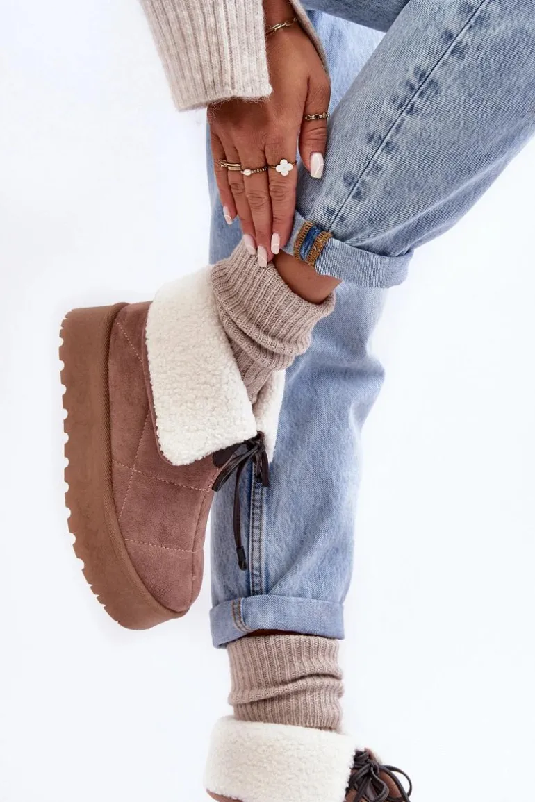 Śniegowce Na Platformie Z Kożuchem Beżowe Olimuka