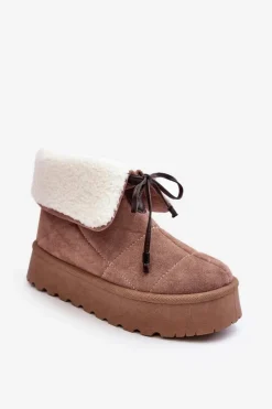 Śniegowce Na Platformie Z Kożuchem Beżowe Olimuka