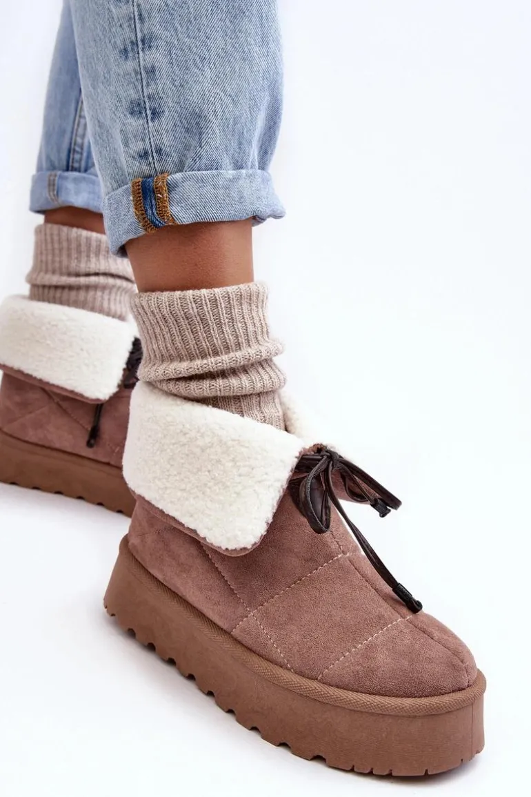 Śniegowce Na Platformie Z Kożuchem Beżowe Olimuka