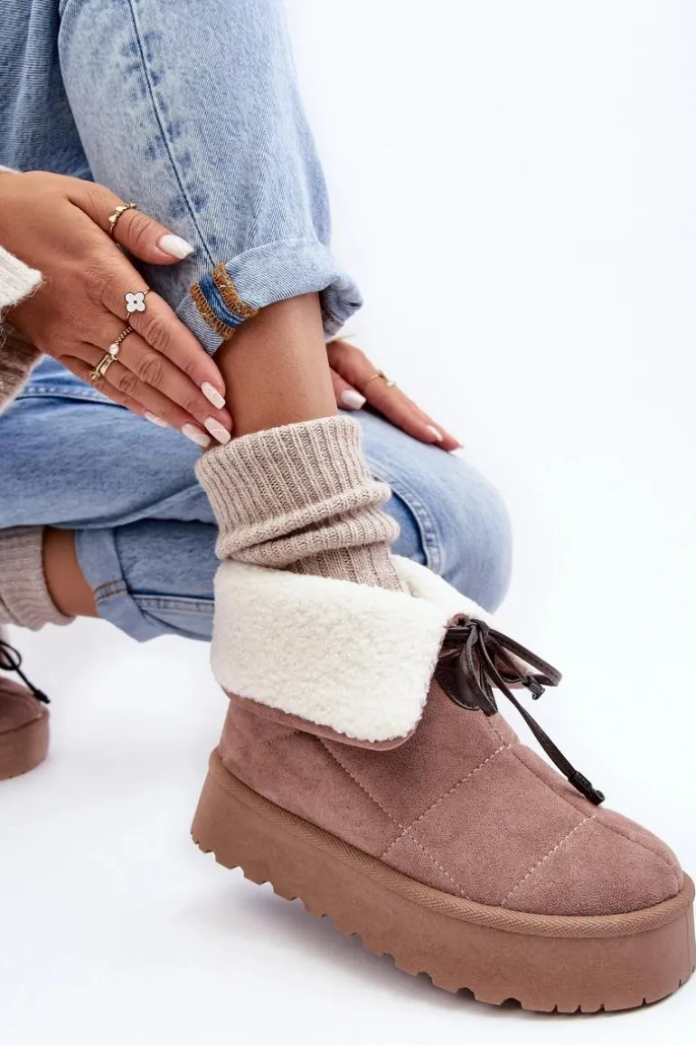 Śniegowce Na Platformie Z Kożuchem Beżowe Olimuka