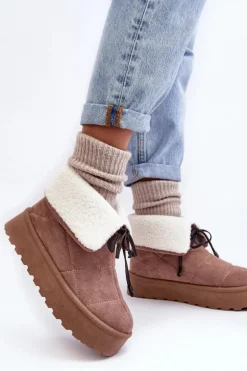 Śniegowce Na Platformie Z Kożuchem Beżowe Olimuka