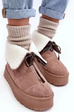 Śniegowce Na Platformie Z Kożuchem Beżowe Olimuka