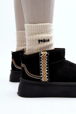 Śniegowce Na Platformie Ze Wzorem Czarne Udra