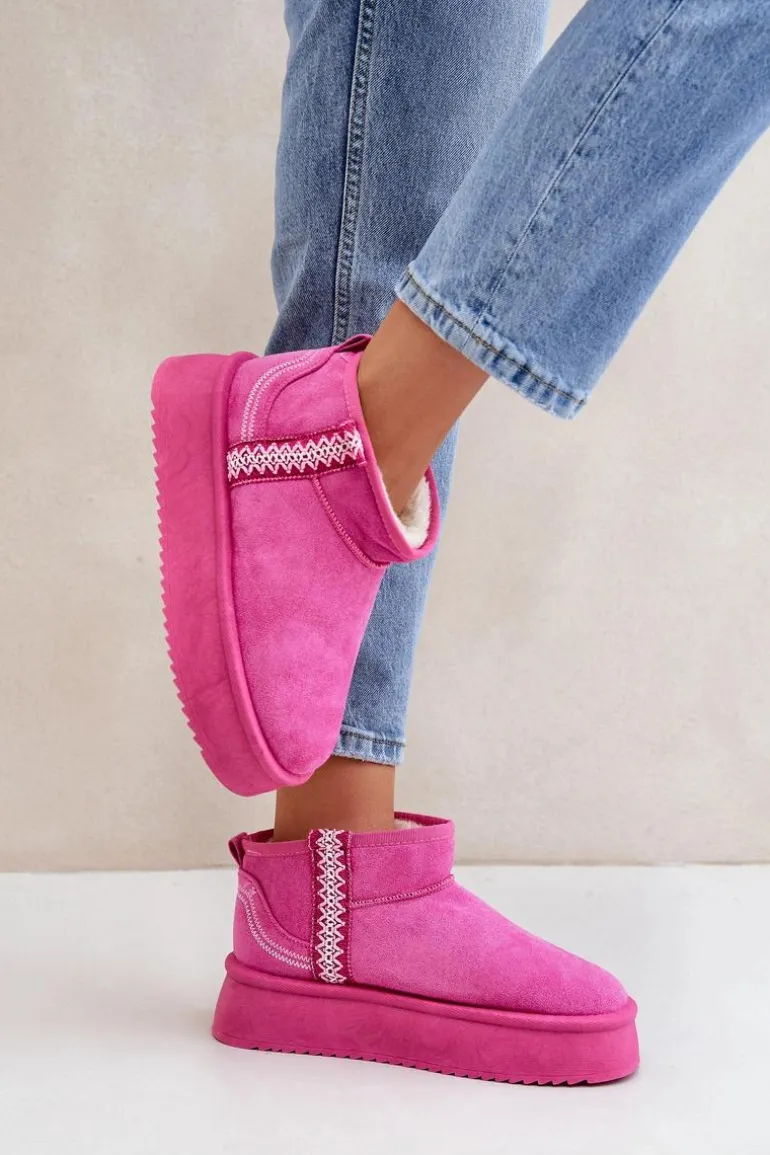 Śniegowce Na Platformie Ze Wzorem Różowe Udra