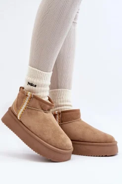 Śniegowce Na Platformie Ze Wzorem Jasnobrązowe Udra