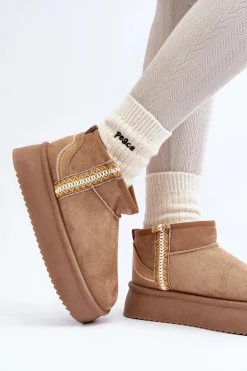 Śniegowce Na Platformie Ze Wzorem Jasnobrązowe Udra