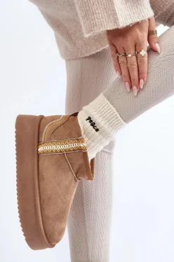 Śniegowce Na Platformie Ze Wzorem Jasnobrązowe Udra