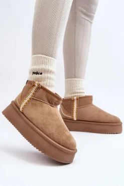 Śniegowce Na Platformie Ze Wzorem Jasnobrązowe Udra