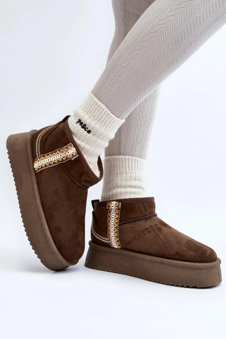 Śniegowce Na Platformie Ze Wzorem Ciemnozielone Udra