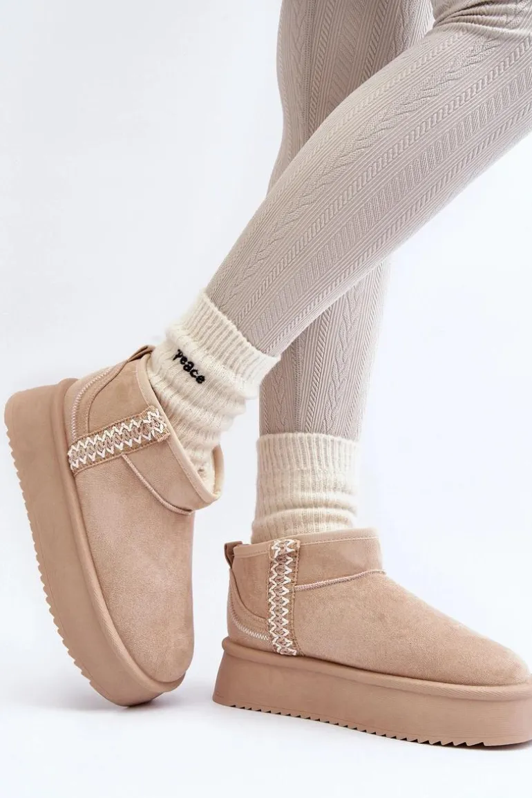 Śniegowce Na Platformie Ze Wzorem Beżowe Udra