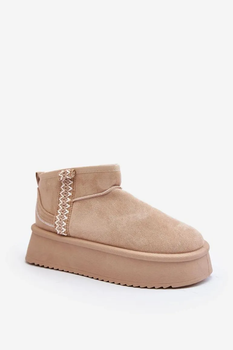 Śniegowce Na Platformie Ze Wzorem Beżowe Udra