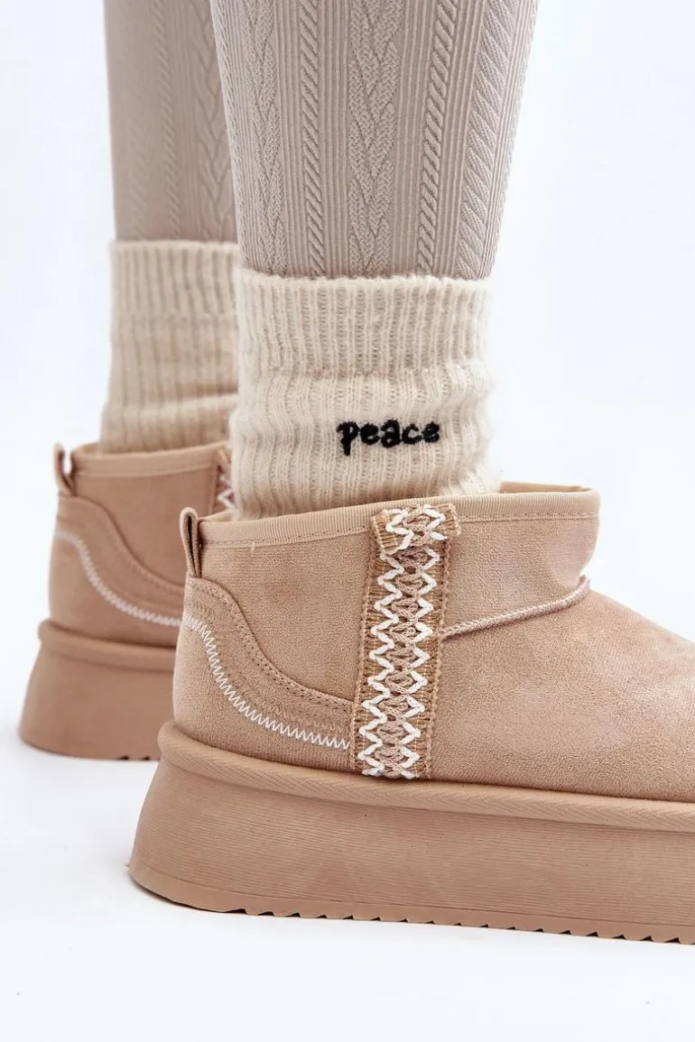 Śniegowce Na Platformie Ze Wzorem Beżowe Udra