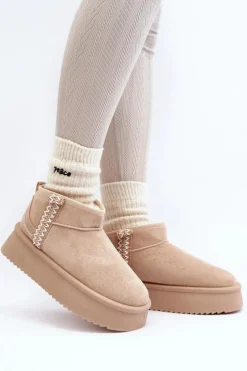 Śniegowce Na Platformie Ze Wzorem Beżowe Udra