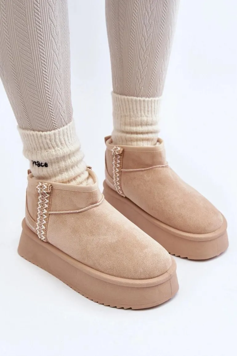 Śniegowce Na Platformie Ze Wzorem Beżowe Udra