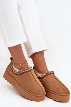 Śniegowce Niskie Damskie Z Haftem Na Platformie Camel Taliah