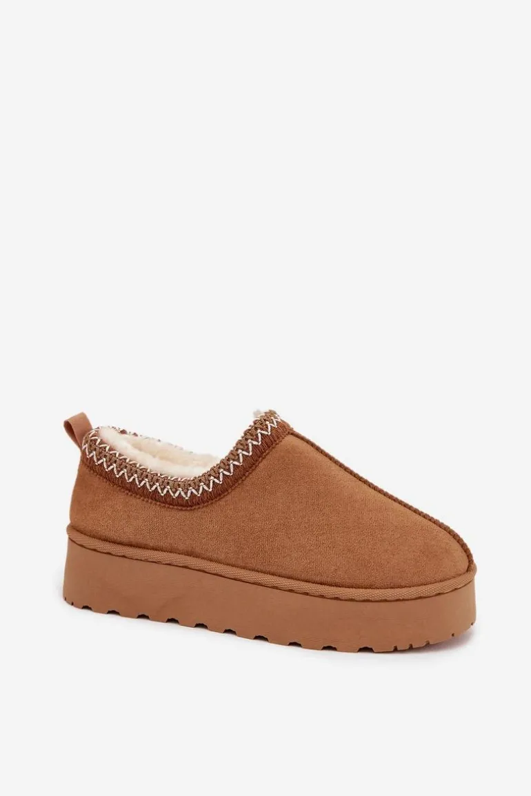 Śniegowce Niskie Damskie Z Haftem Na Platformie Camel Taliah