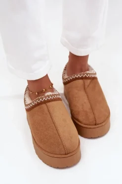 Śniegowce Niskie Damskie Z Haftem Na Platformie Camel Taliah