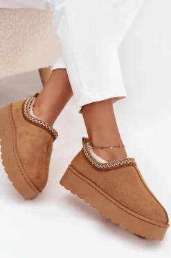 Śniegowce Niskie Damskie Z Haftem Na Platformie Camel Taliah