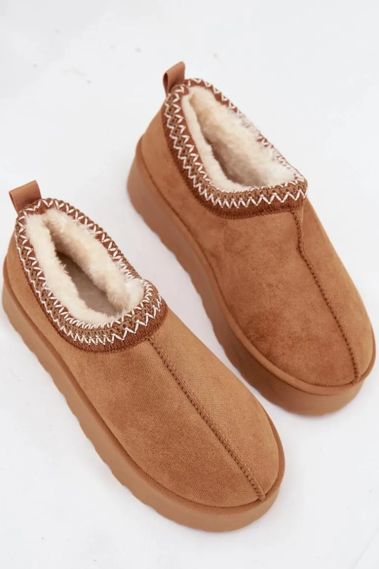 Śniegowce Niskie Damskie Z Haftem Na Platformie Camel Taliah