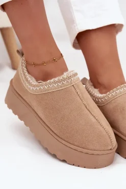Śniegowce Niskie Damskie Z Haftem Na Platformie Beżowe Taliah