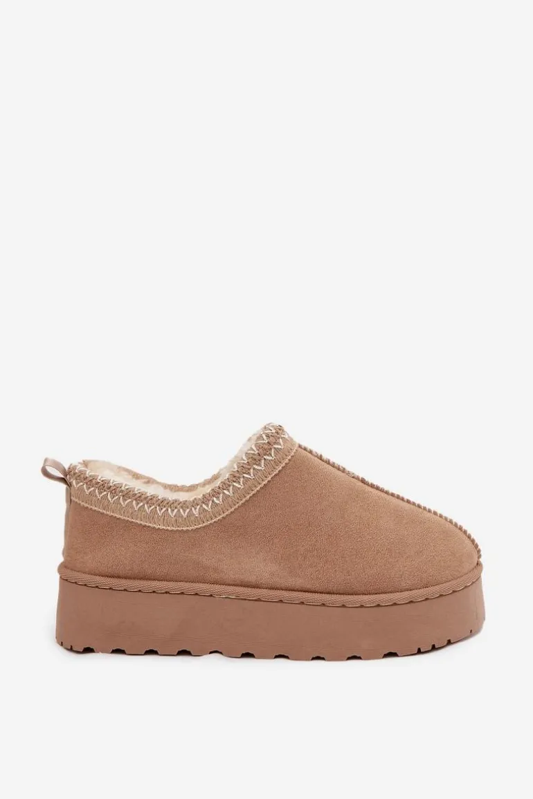 Śniegowce Niskie Damskie Z Haftem Na Platformie Beżowe Taliah