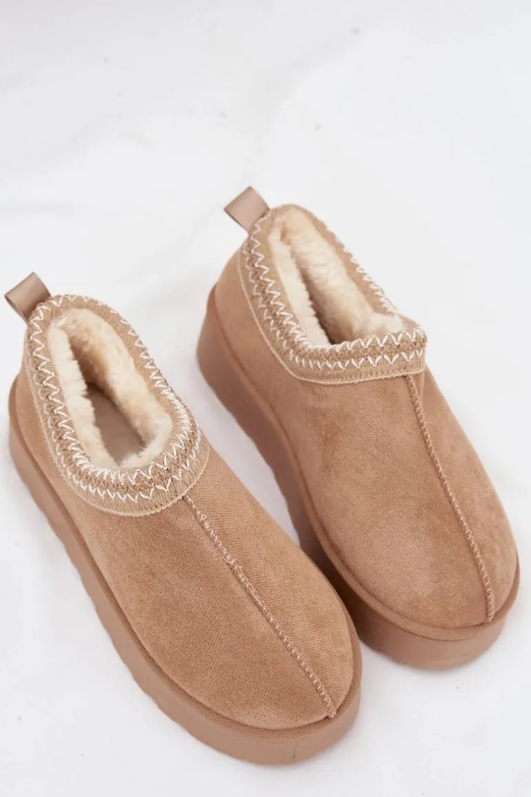 Śniegowce Niskie Damskie Z Haftem Na Platformie Beżowe Taliah