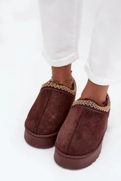 Śniegowce Niskie Damskie Z Haftem Na Platformie Czekoladowe Taliah