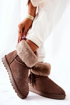 Śniegowce Ocieplane Frędzle Brązowe Sorella