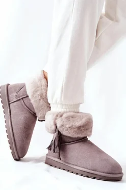 Śniegowce Ocieplane Frędzle Szare Sorella