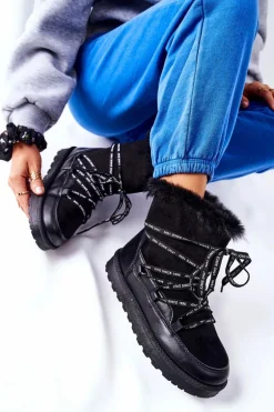 Śniegowce Ocieplane Futerkiem Na Platformie Czarne Salemi