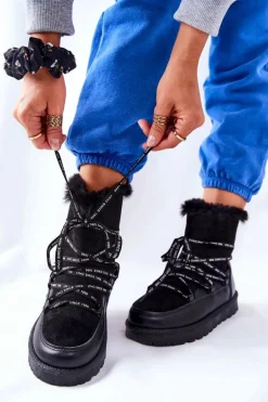 Śniegowce Ocieplane Futerkiem Na Platformie Czarne Salemi