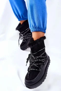 Śniegowce Ocieplane Futerkiem Na Platformie Czarne Salemi