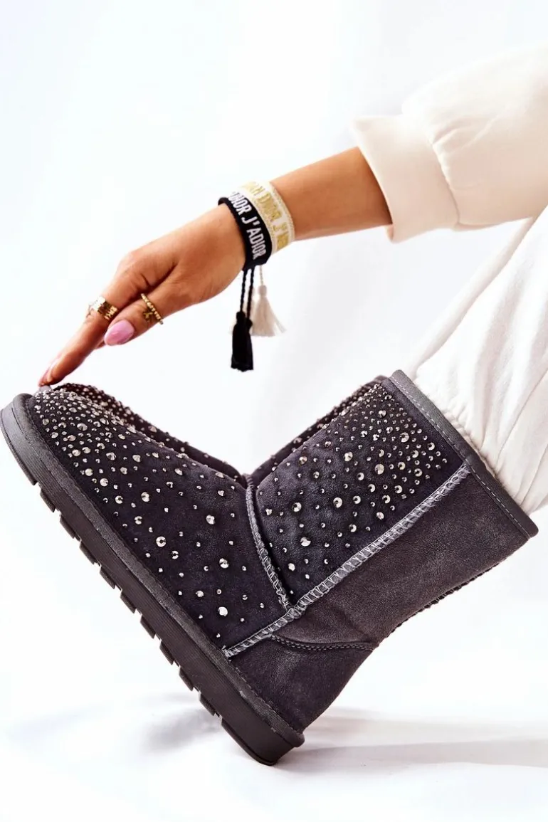 Śniegowce Ocieplane Z Dżetami Szare Mariella