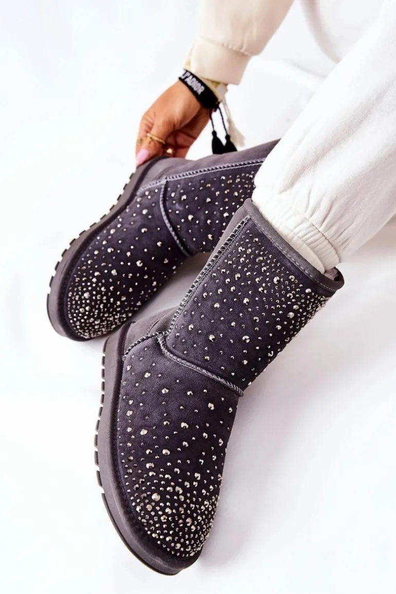 Śniegowce Ocieplane Z Dżetami Szare Mariella