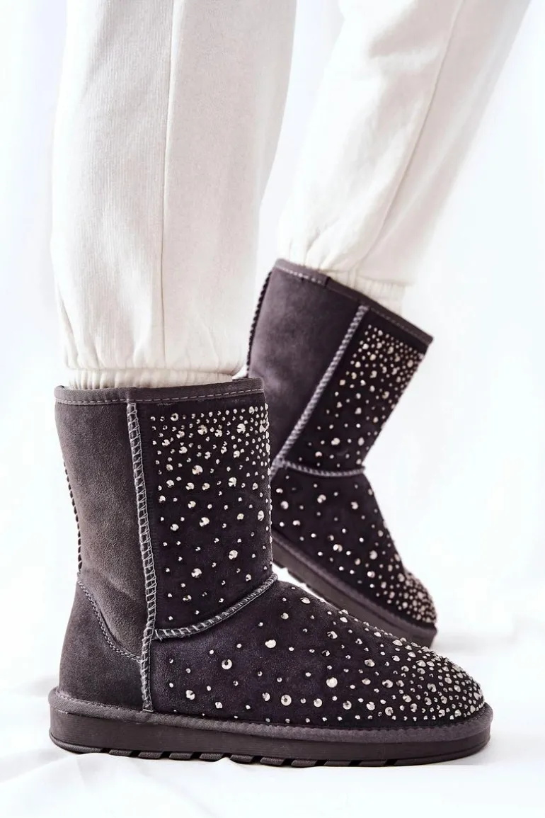 Śniegowce Ocieplane Z Dżetami Szare Mariella