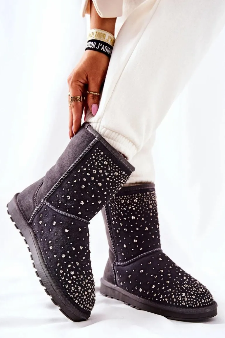 Śniegowce Ocieplane Z Dżetami Szare Mariella