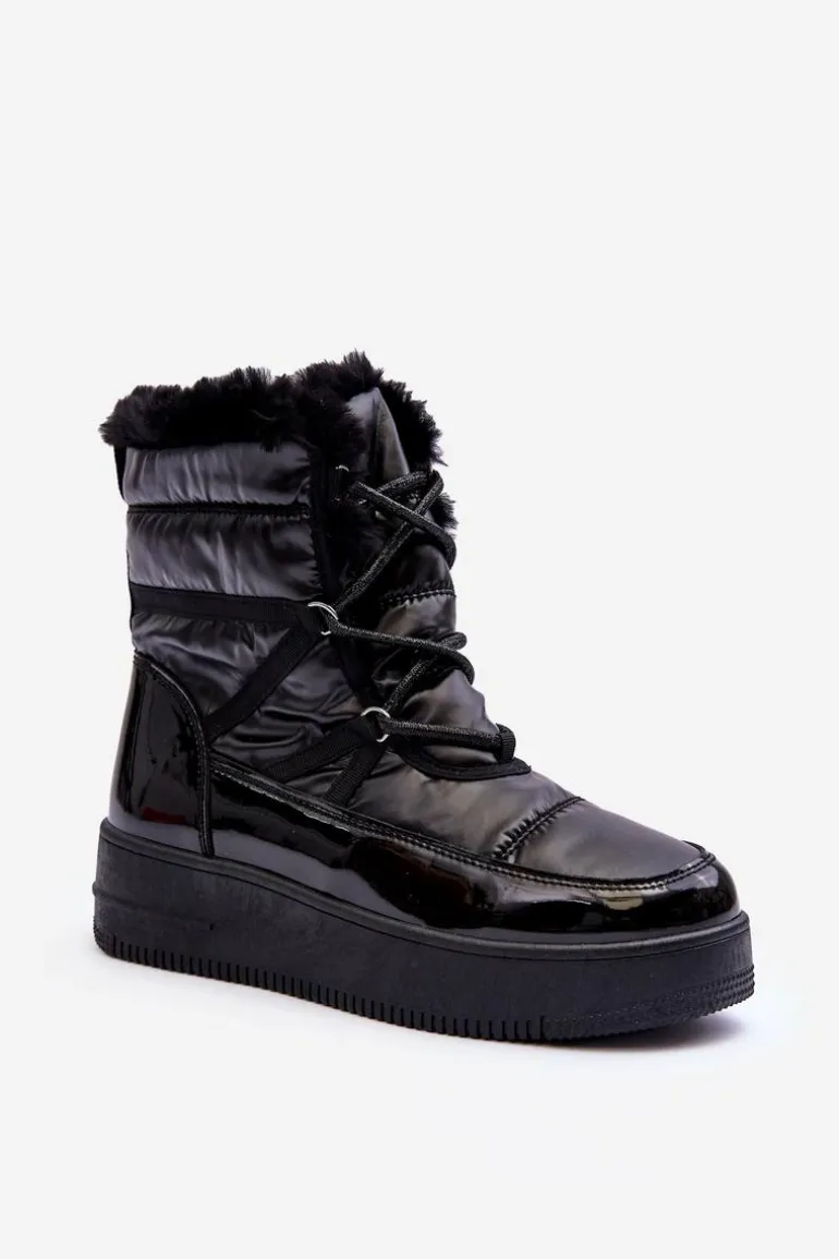 Śniegowce Sznurowane Damskie Z Futerkiem Czarne Lexxina