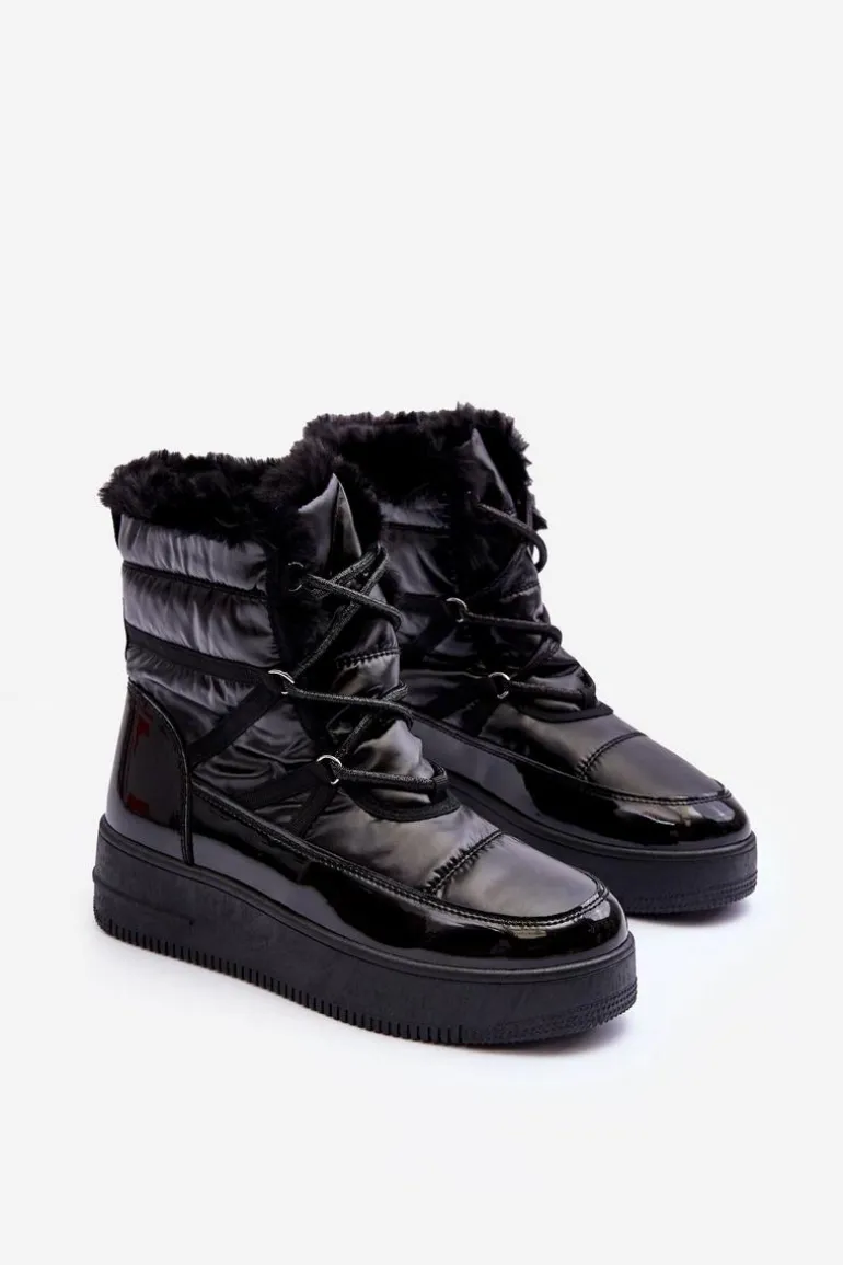 Śniegowce Sznurowane Damskie Z Futerkiem Czarne Lexxina