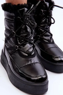 Śniegowce Sznurowane Damskie Z Futerkiem Czarne Lexxina