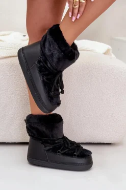 Śniegowce Z Futerkiem I Wiązaniem Czarne Silvara