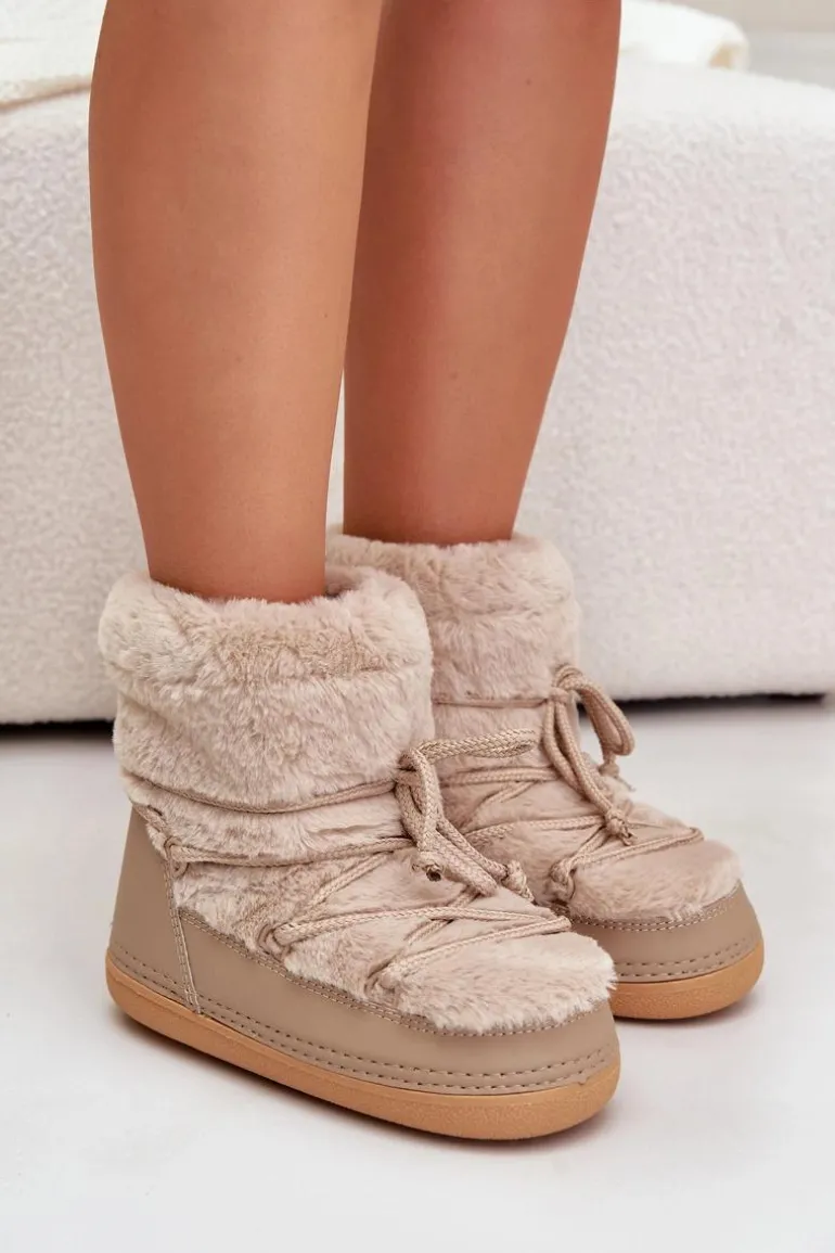 Śniegowce Z Futerkiem I Wiązaniem Beżowe Silvara