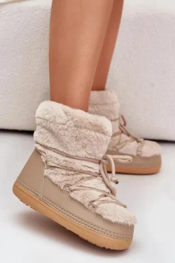 Śniegowce Z Futerkiem I Wiązaniem Beżowe Silvara