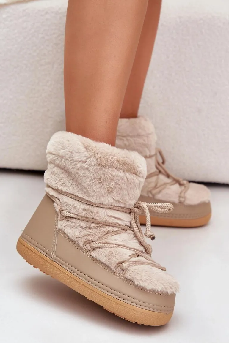 Śniegowce Z Futerkiem I Wiązaniem Beżowe Silvara