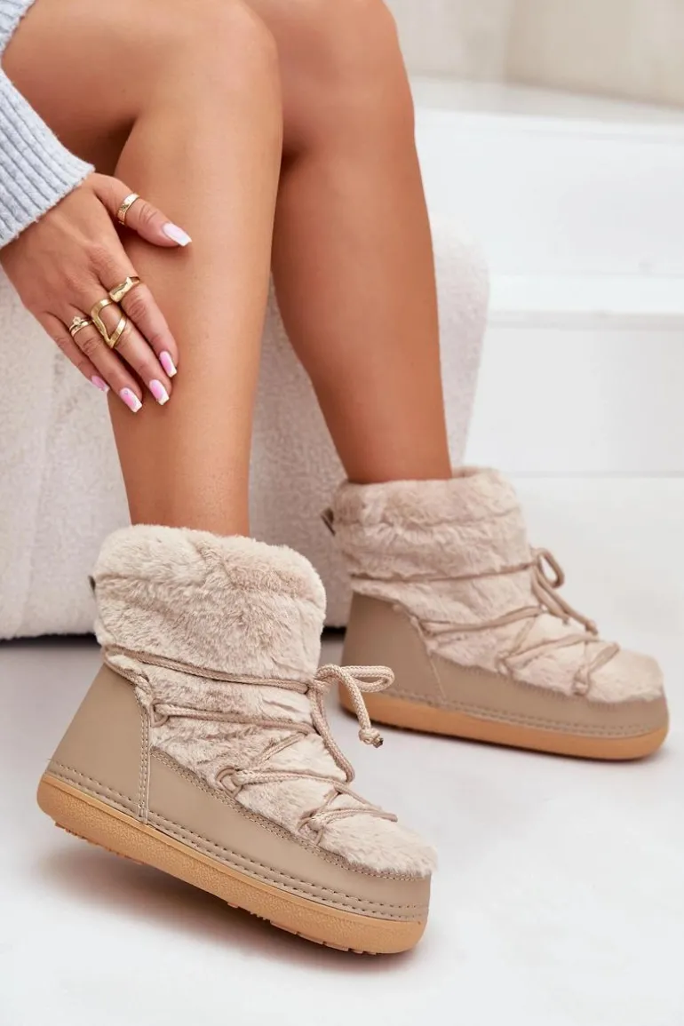 Śniegowce Z Futerkiem I Wiązaniem Beżowe Silvara