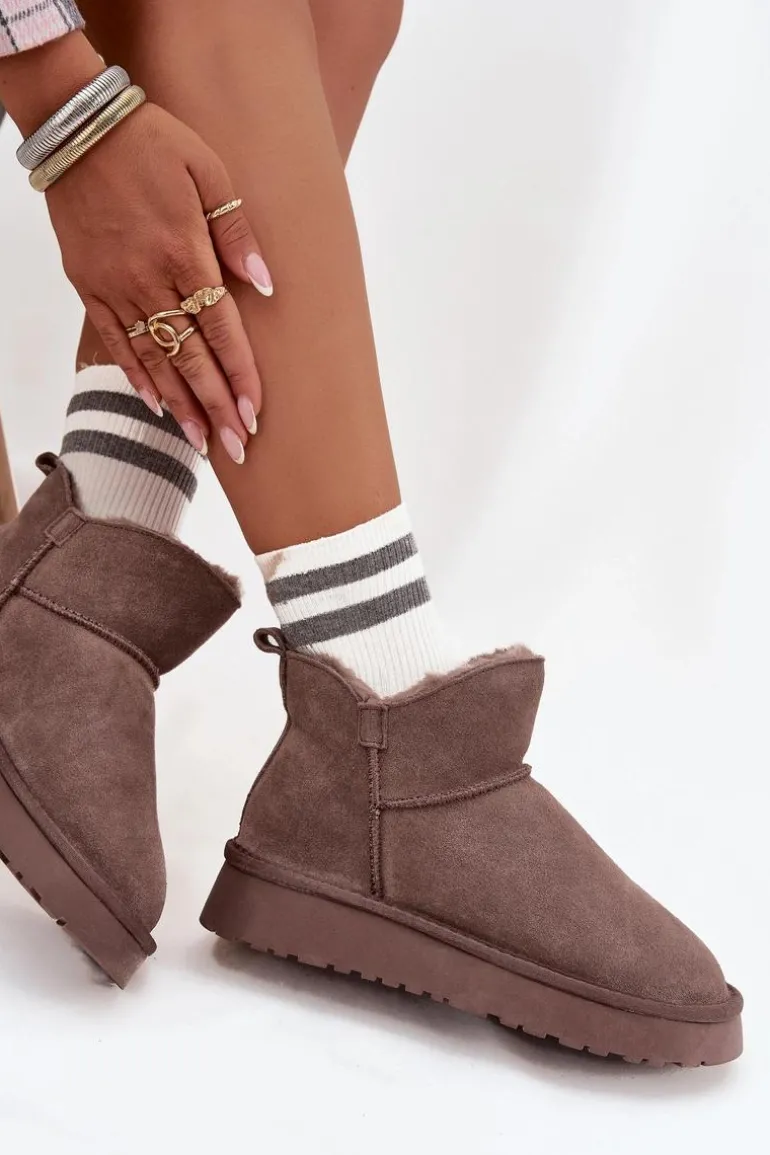 Śniegowce Z Naturalnego Zamszu Ocieplane Futerkiem Vinceza 97961 Brązowe